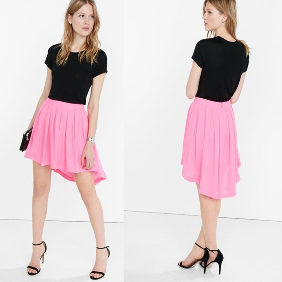EXPRESS Bubble Gum Pink Fully Lined Bright Fluro Pink Hi Lo Skirt ⭐ - Picture 3 of 8